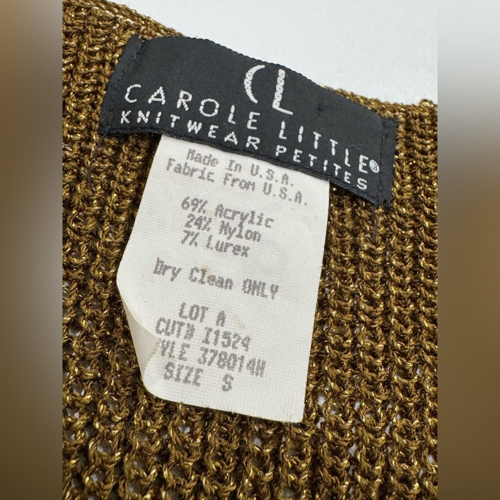 Vintage Carole Little Olive Gold Metallic Sleeveless Button Up Knit Dress S Mini - Picture 8 of 8